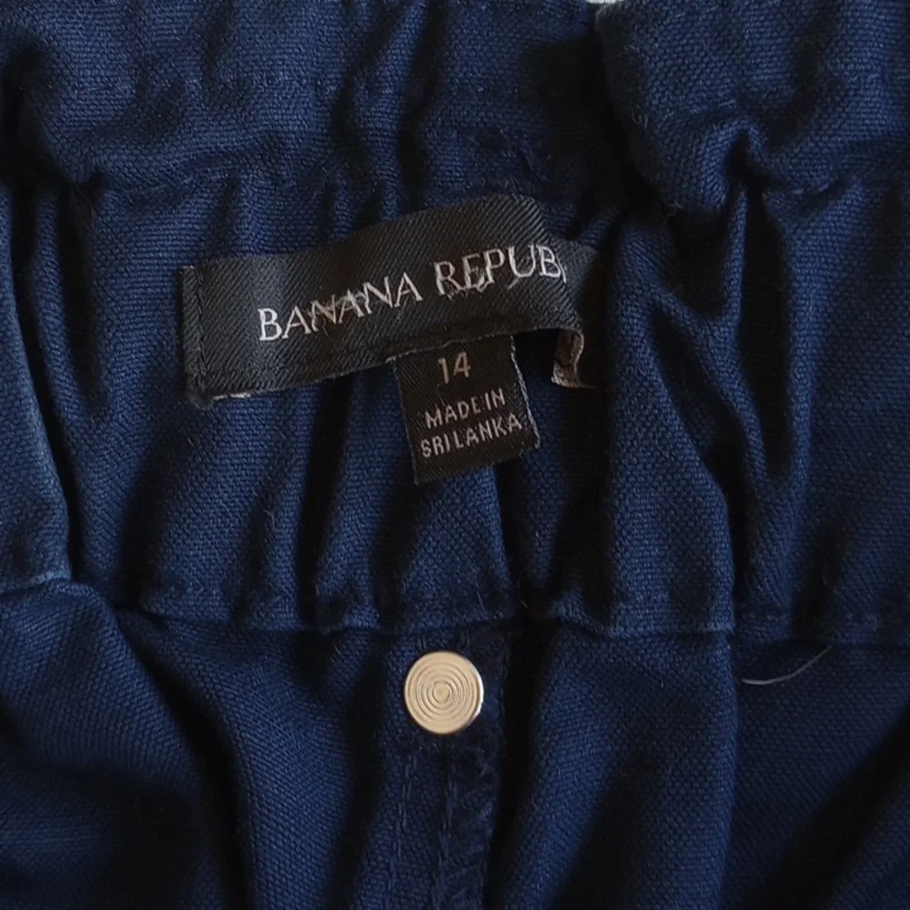 NWOT Cotton Linen The Paperbag Pant 14 Cropped Hyper Navy Banana Republic